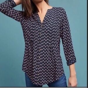 Maeve Navy and White Patterned Blouse
